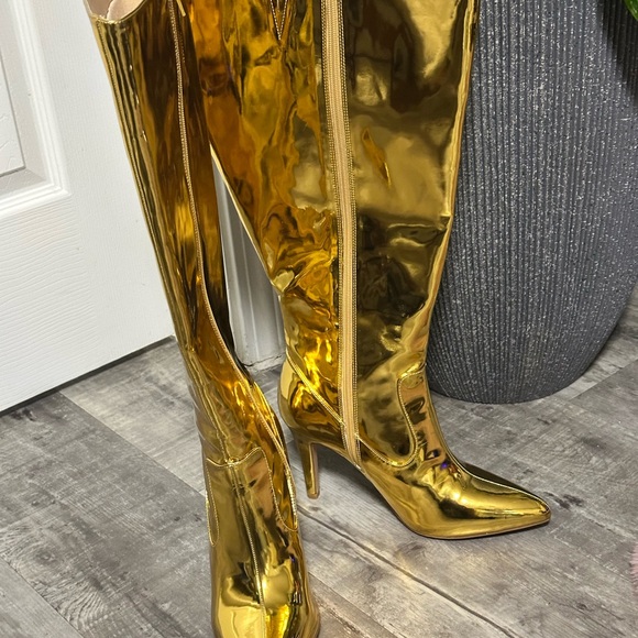 Fashion to Figure Metallic Gold Over the Knee Boots - Picture 2 of 5